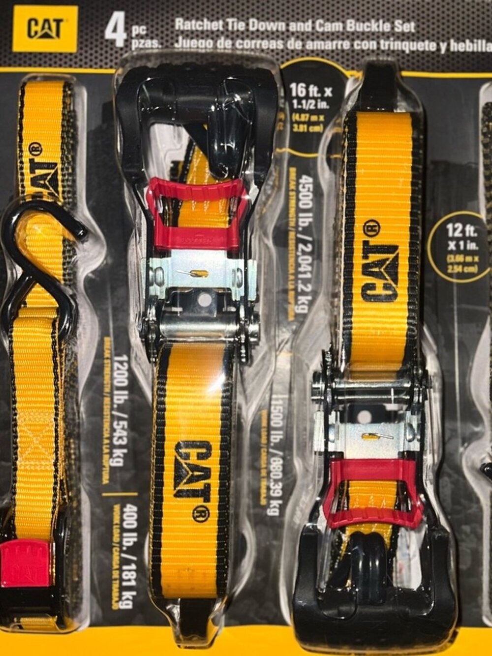 Cat 4 Piece Straps Ratchet Tie Down Set with Soft Hooks